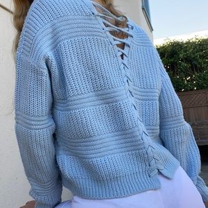 Baby blue cable knit pullover with sweater
